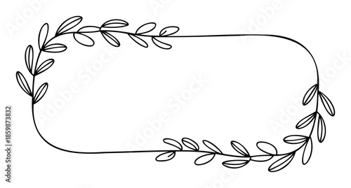 Simple hand drawn botanical frame featuring delicate leaves and branches creating a charming border perfect for invitations, greeting messages, and decorative text layouts.