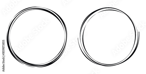 Dynamic handdrawn black circular frames offer a versatile graphic container for contemporary presentations, invitations, promotional materials, and decorative accents