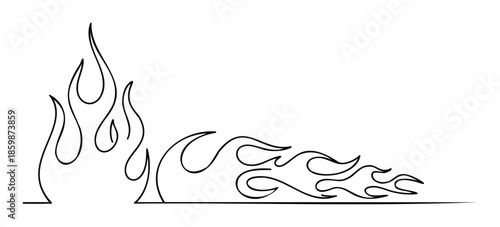 Stylized flames rising and extending horizontally, drawn with a continuous black line, suitable for automotive graphics, hot rod themes, racing memorabilia, or fiery event promotion.