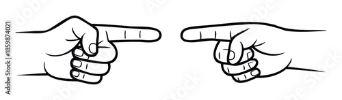 Simple graphic illustration of two hands pointing fingers at each other, symbolizing interaction, communication, or connection, ideal for educational materials or user interface icons