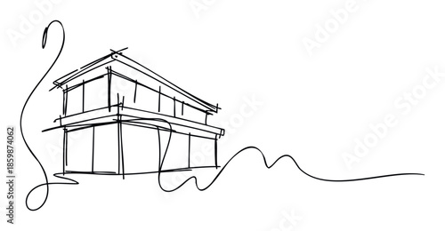 Abstract single line drawing of a simple commercial building perfect for urban development concepts and professional corporate identity applications.