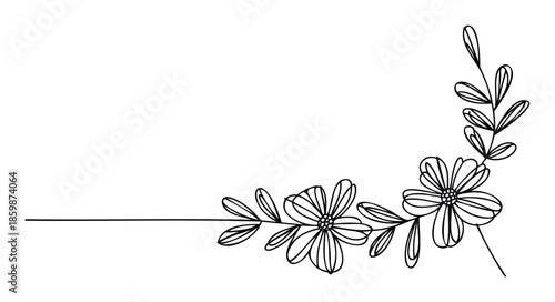 Elegant botanical corner frame featuring intricate line art flowers and foliage, ideal for enhancing graphic layouts, document borders, and decorative project accents.