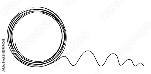 Dynamic hand drawn circular shape with an energetic wavy line extending outwards, perfect for creating engaging modern visual elements in presentations, web content, or social media