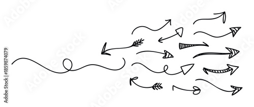 Collection of hand drawn doodle arrows and diverse directional lines ideal for graphic design projects presentations and engaging visual communication tools