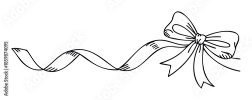 A flowing black line ribbon with a decorative bow tied at one end creates an elegant border for invitations, greeting cards, or festive event promotions.