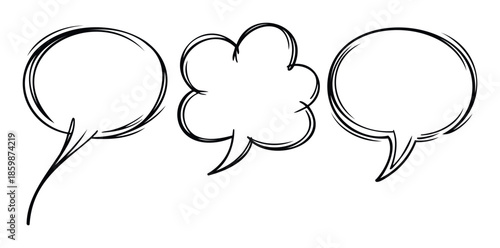 Hand drawn comic style speech and thought bubbles collection perfect for conveying dialogue or ideas in presentations and social media graphics