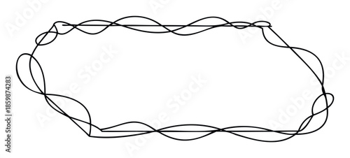 Abstract flowing black outline forms an irregular wavy rectangular border perfect for modern graphic projects and elegant presentation frames