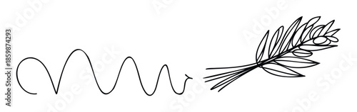 Dynamic abstract wavy line leading to a fresh leafy sprig, ideal for symbolizing growth, progress, or organic connections in various graphic applications and digital media projects.