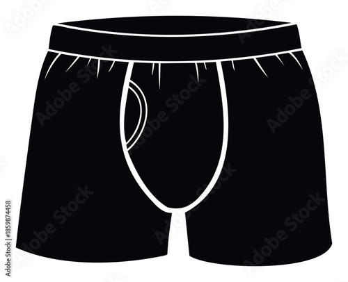 Black silhouette of comfortable mens boxer brief underwear with classic elastic waistband for apparel store product listings and fashion clothing catalogs