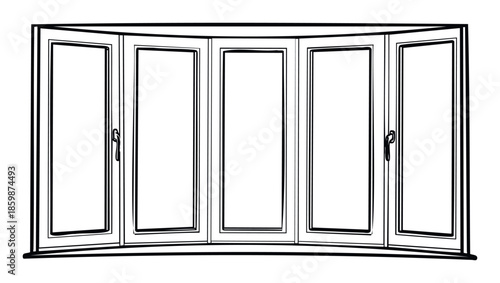 Modern five panel bay window frame outline drawing suitable for architectural plans building renovation home improvement and interior design projects