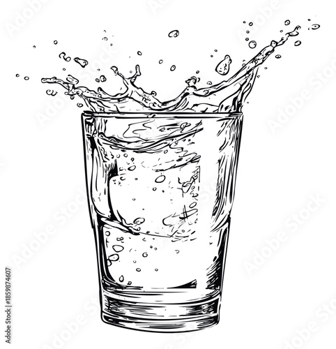 Refreshing water erupting from a glass in a spirited splash, suitable for packaging, signage, or lifestyle promotions