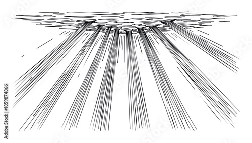 Abstract dynamic black and white lines creating a powerful light ray effect suitable for energetic graphic resources and impactful background compositions