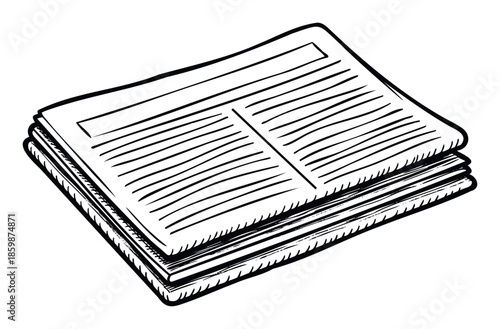 A stack of newspapers or documents with sketchy drawn lines for text and a blank headline area for communicating news information, current events, or publishing topics
