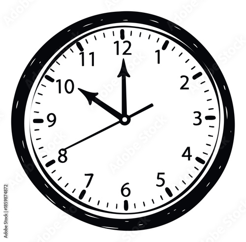 Vector sketch of a classic analog wall clock indicating ten oclock, ideal for conceptualizing time, scheduling, appointments, and measuring duration in diverse projects