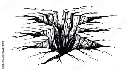 A massive chasm tearing through the earths surface, conveying themes of danger, separation, and geological shifts, ideal for disaster awareness or conceptual projects.