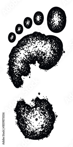 Stylized black footprint with abstract ink texture portraying human movement and walking perfect for health sports or identity themed projects