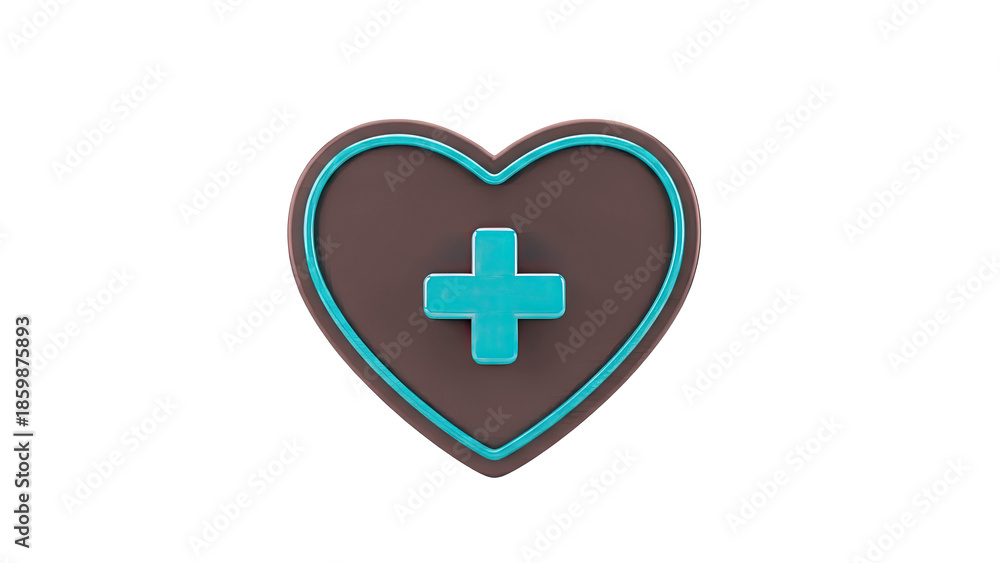 Obraz premium Heart with Cyan Medical Cross Icon