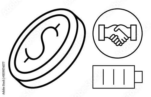 Financial concept. Symbolic icons finance, partnerships, and energy. Financial focus on economic growth, sustainability, and efficient resource management. For finance, business energy economy