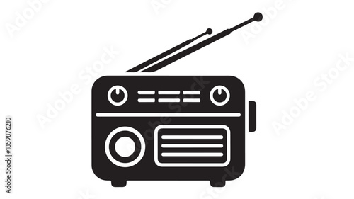 Vintage Radio with Extended Antenna in Simple Flat Design with Monochromatic Color Scheme for Retro Technology Illustration