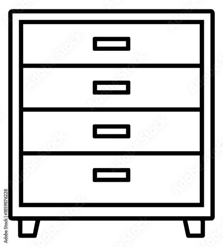 Simple line art illustration of a filing cabinet depicting closed drawers for office storage