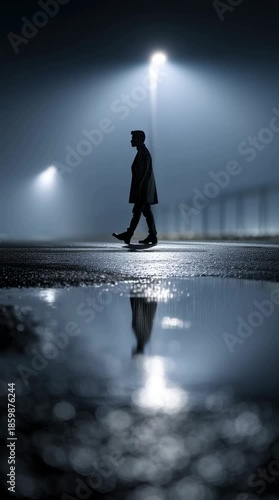 Love Failure Emotional - Silhouette Rain Streetlamp Night Moody Blue - vertical