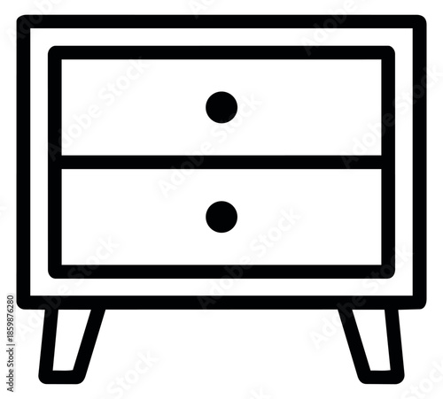 Line art illustration of a nightstand depicting storage furniture for bedroom interiors