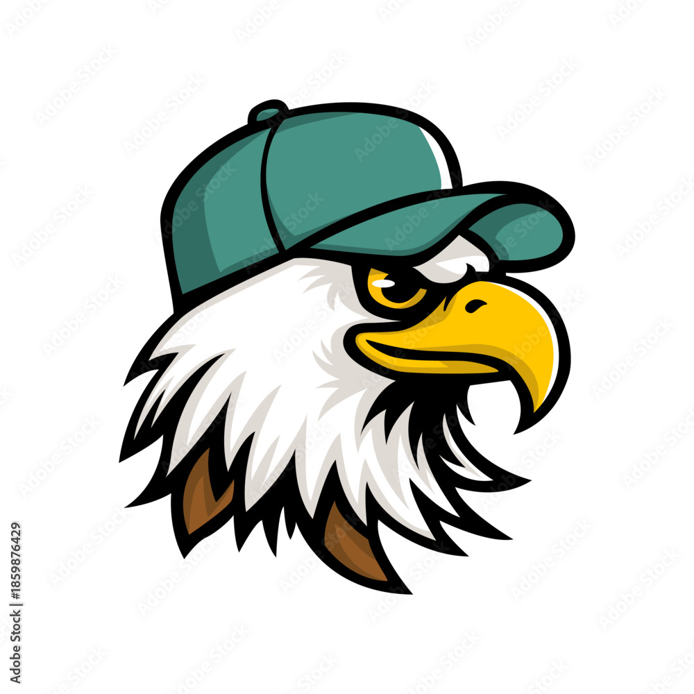 Fototapeta premium illustration of an eagle wearing a cool green cap