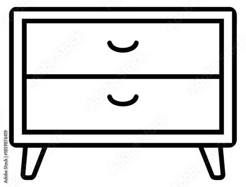 Line art illustration of a dresser depicting modern home furniture for bedroom interior design