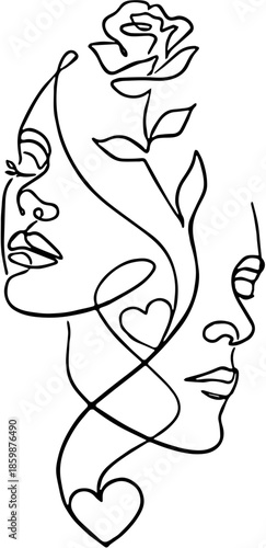 sketch of a man and woman with love and rose flower line illustration art graphic design 