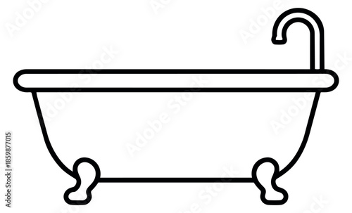 Line art illustration of a bathtub depicting a classic design for bathroom concepts