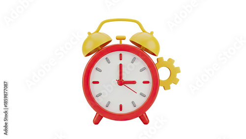 Red Alarm Clock with Yellow Gear and Bells