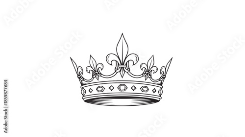 Royal Crown Illustration in Elegant Line Art with Monochromatic Color on White Background for Luxury Branding