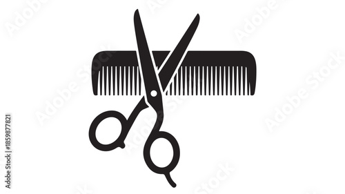 Scissors and Comb Silhouette in Simple Monochrome Design on White Background for Salon Logo