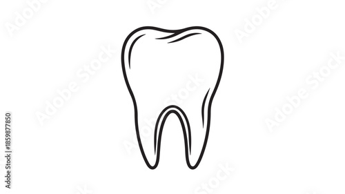 Tooth illustration in simple line art style with black outline on white background for dental care