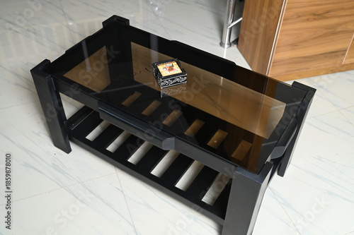  Coffee table-rectangular table-glass top-wooden furniture-furniture-side view-new design-black