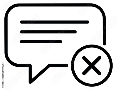 Line art illustration of speech bubble icon depicting a rejected communication for web and app interface design