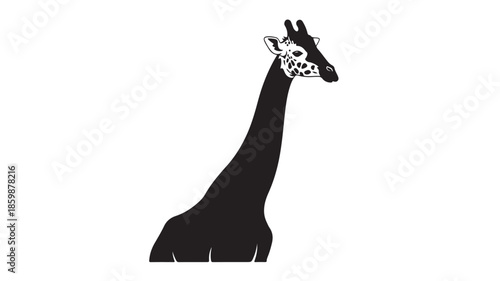 Giraffe Silhouette with Spotted Head in Simple Elegant Design with Black and White Color on Isolated White Background for Wildlife Illustration