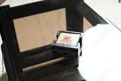  Coffee table-rectangular table-glass top-wooden furniture-top view-wooden box-furniture-new design-black
