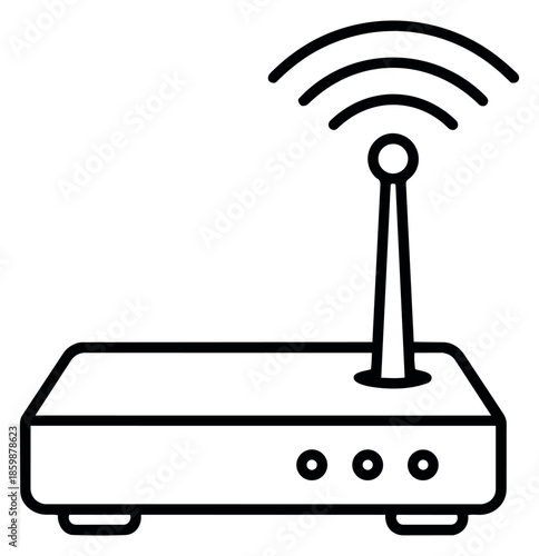 Line art illustration of a wi-fi router depicting wireless signals for internet connection