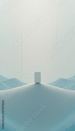 Abstract Landscape Design, Minimalist Structure, Serene Environment, Digital Art, Tranquil Viewpoint, Futuristic Concept