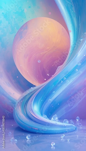 Abstract Swirls and Celestial Bodies, Digital Art, Colorful Universe, Surreal Viewpoint