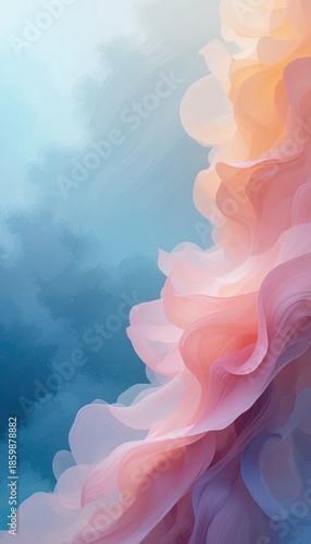 Abstract Flowing Textures in Soft Pink and Blue Hues - Artistic Digital Illustration - Serenity and Calmness
