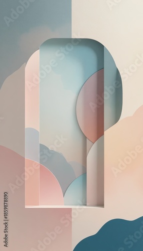 Abstract Landscape Design, Digital Art, Modern Aesthetic, Minimalist Style, Soft Color Palette