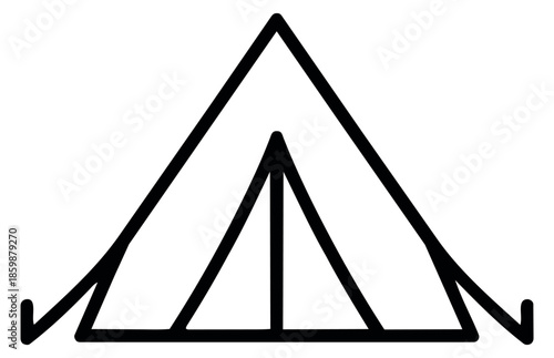 Line art illustration of a camping tent depicting camping for outdoor activities
