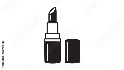 Lipstick Tube Illustration in Simple Monochrome Style with Bold Lines on White Background for Beauty Advertising