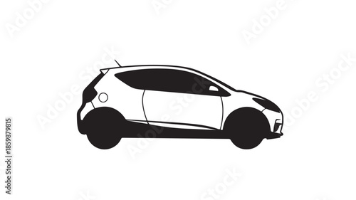 Electric Car Silhouette Modern Minimalist Black White Vector Illustration for Automotive Design