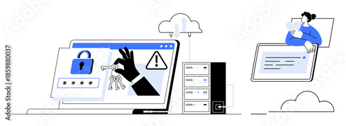 Cybersecurity concept. Cybersecurity ensures secure access by safeguarding sensitive data from breaches. Cybersecurity is vital for cloud systems, servers, and data encryption. Ideal for IT