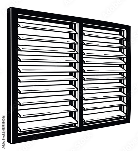 Classic louvered window offering natural light and air flow, perfect for interior decoration projects and architectural design concepts