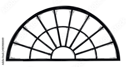 Hand drawn semicircular window frame featuring an arched fanlight design perfect for architectural plans or home decoration projects seeking a classic building aesthetic.