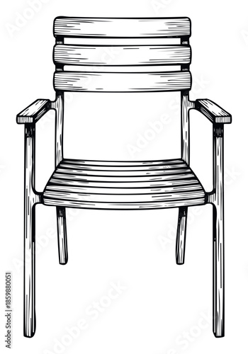 Hand drawn sketch style wooden chair with armrests perfect for furniture store advertisements home decor brochures and outdoor living space marketing materials